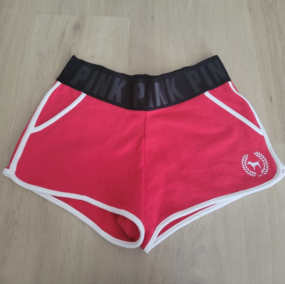 PINK Victoria's Secret Red Athletic Shorts with Black Branded Waistband. NEW